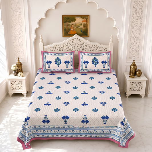 Jaipuri Printed Cotton Bedsheet – King Size | Soft & Comfortable with 2 Pillow Covers