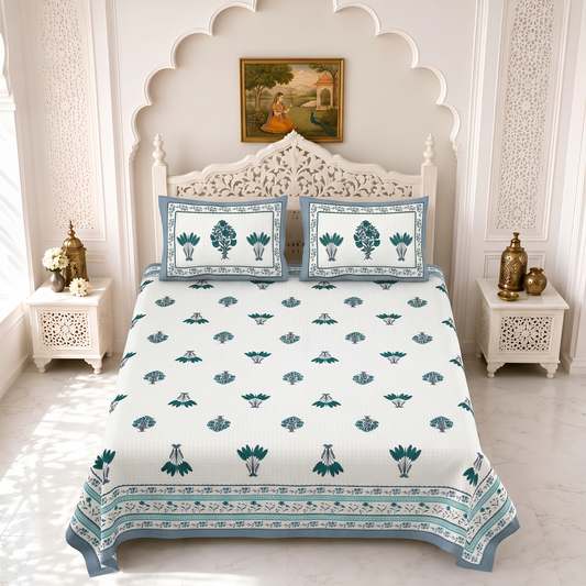 Jaipuri Printed Cotton Bedsheet – King Size | Soft & Comfortable with 2 Pillow Covers