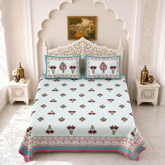 Jaipuri Printed Cotton Bedsheet – King Size | Soft & Comfortable with 2 Pillow Covers