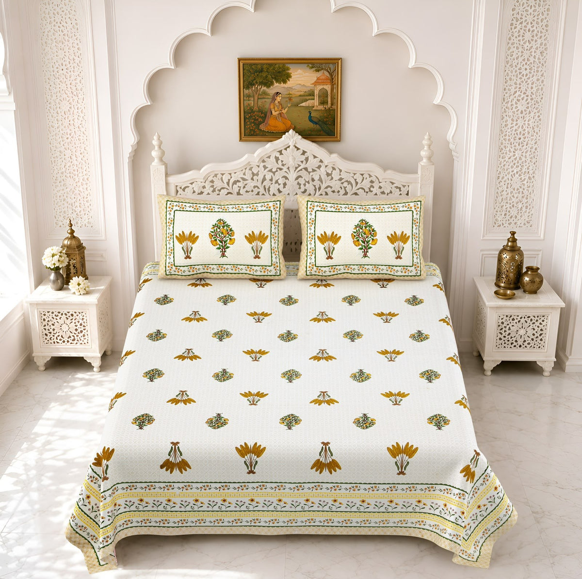 Jaipuri Printed Cotton Bedsheet – King Size | Soft & Comfortable with 2 Pillow Covers