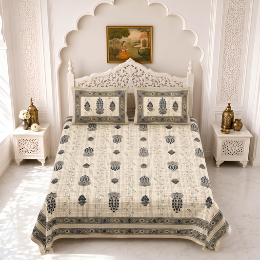 Jaipuri Printed Cotton Bedsheet – King Size | Soft & Comfortable with 2 Pillow Covers