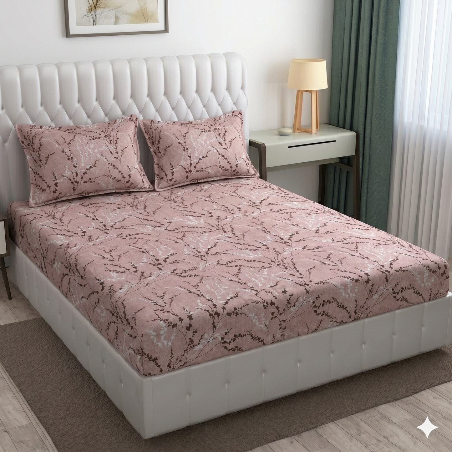 Glace Cotton Double Bedsheet with 2 Pillow Covers - Fade Resistant Soft Breathable Fabric