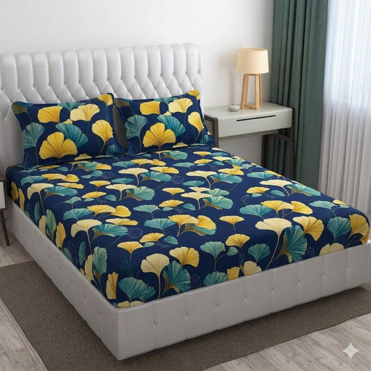 Glace Cotton Double Bedsheet with 2 Pillow Covers - Fade Resistant Soft Breathable Fabric