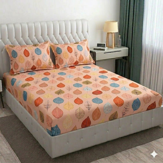 Glace Cotton Double Bedsheet with 2 Pillow Covers - Fade Resistant Soft Breathable Fabric