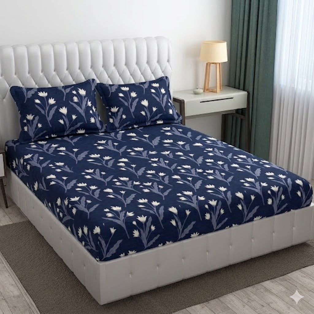 Glace Cotton Double Bedsheet with 2 Pillow Covers - Fade Resistant Soft Breathable Fabric