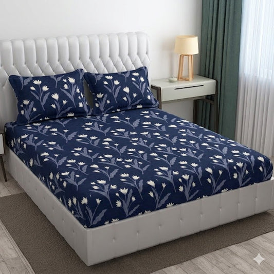 Glace Cotton Double Bedsheet with 2 Pillow Covers - Fade Resistant Soft Breathable Fabric