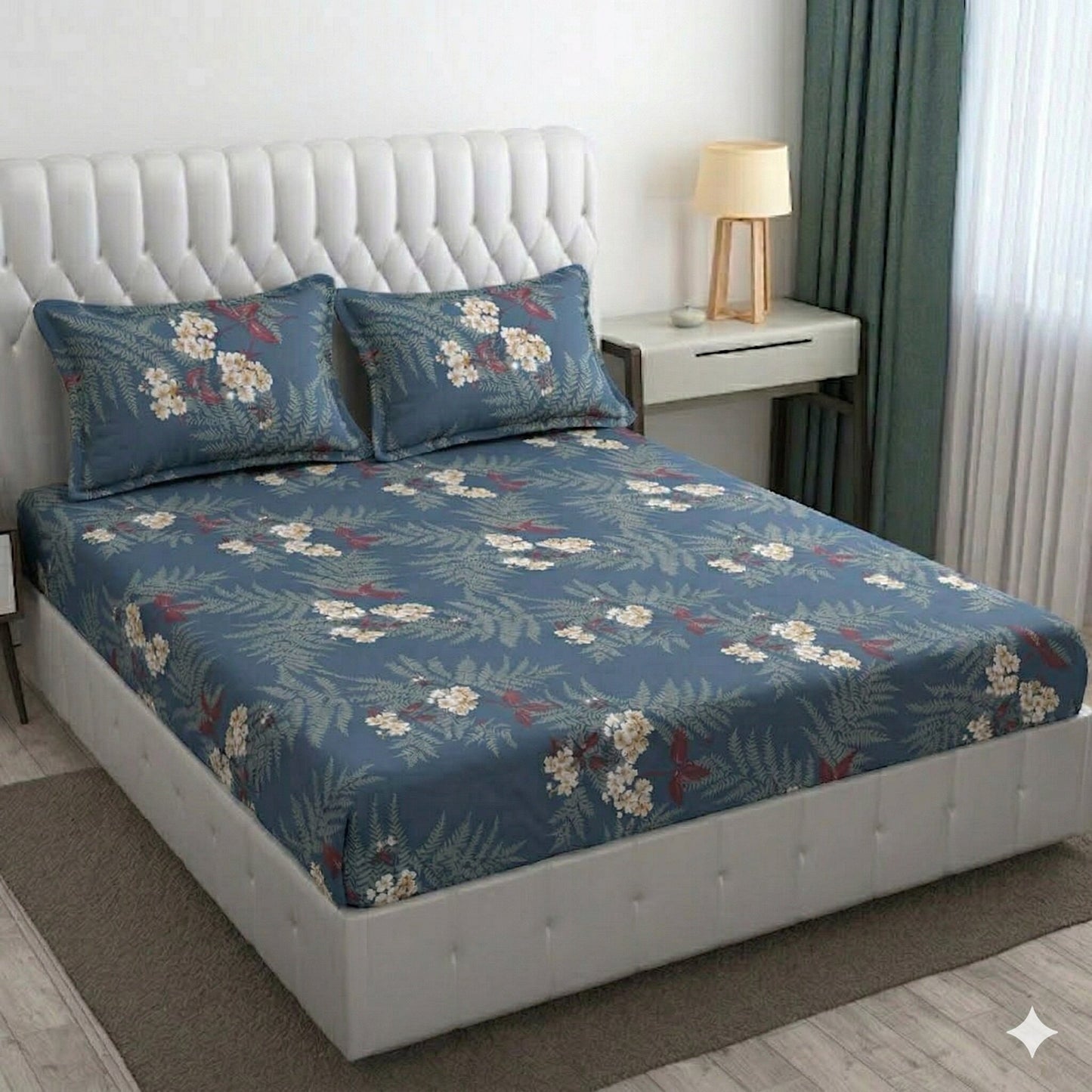 Glace Cotton Double Bedsheet with 2 Pillow Covers - Fade Resistant Soft Breathable Fabric