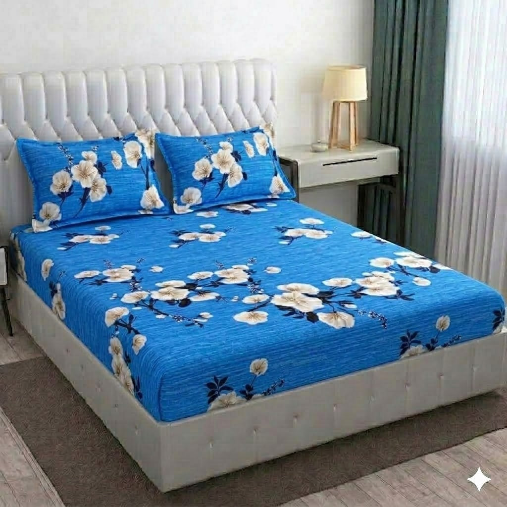 Glace Cotton Double Bedsheet with 2 Pillow Covers - Fade Resistant Soft Breathable Fabric