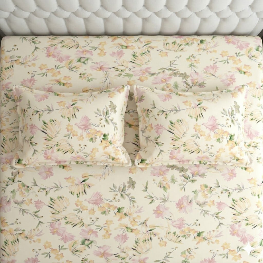 Glace Cotton Double Bedsheet with 2 Pillow Covers - Fade Resistant Soft Breathable Fabric
