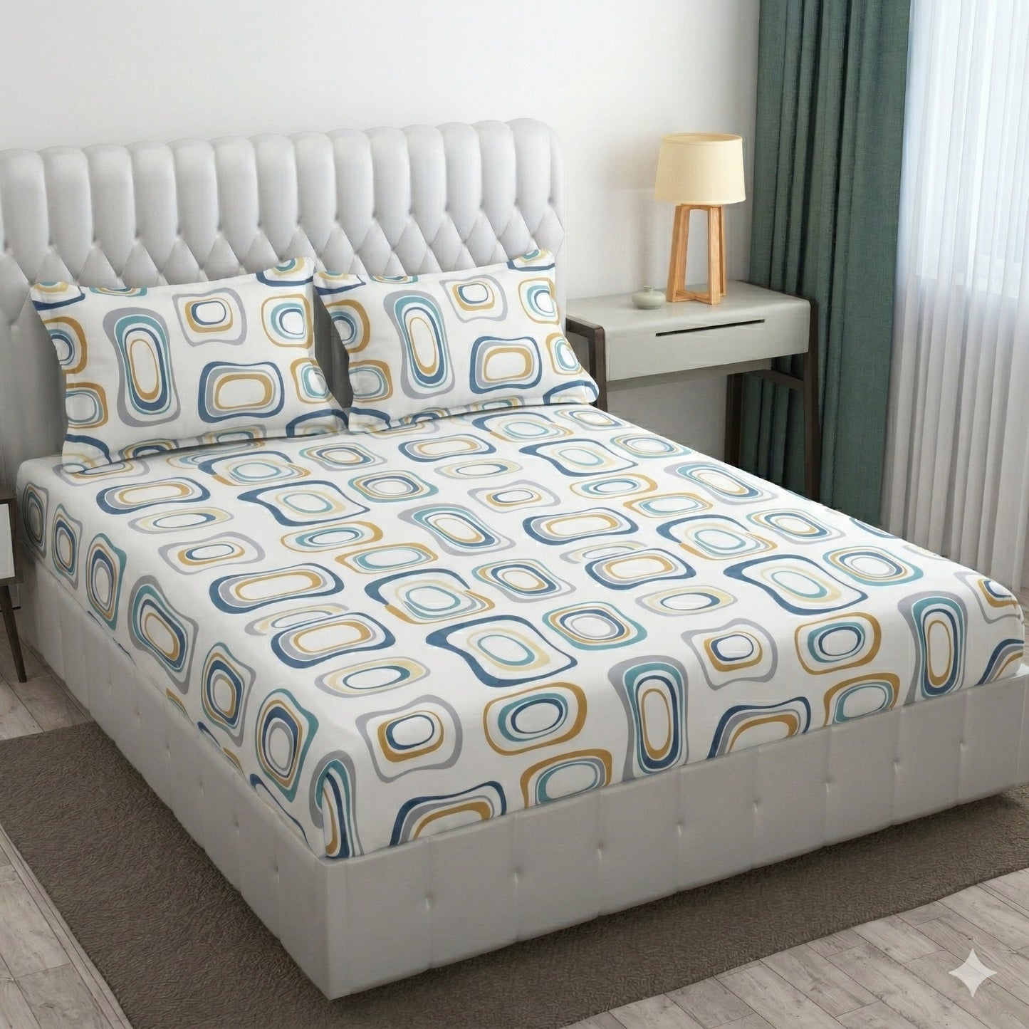 Glace Cotton Double Bedsheet with 2 Pillow Covers - Fade Resistant Soft Breathable Fabric