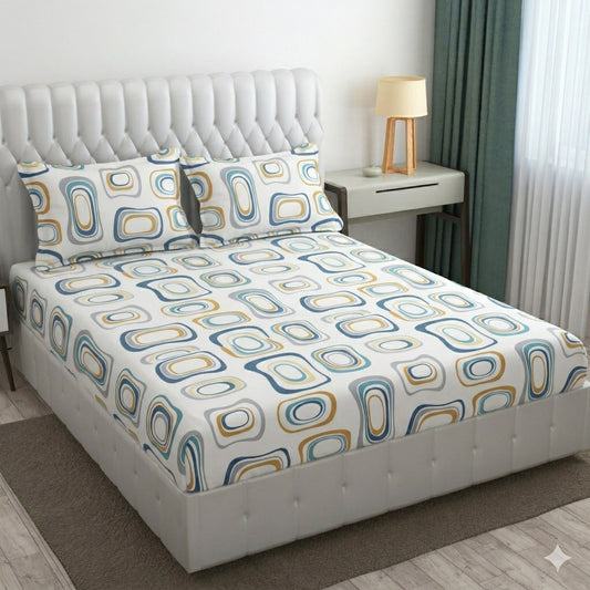 Glace Cotton Double Bedsheet with 2 Pillow Covers - Fade Resistant Soft Breathable Fabric