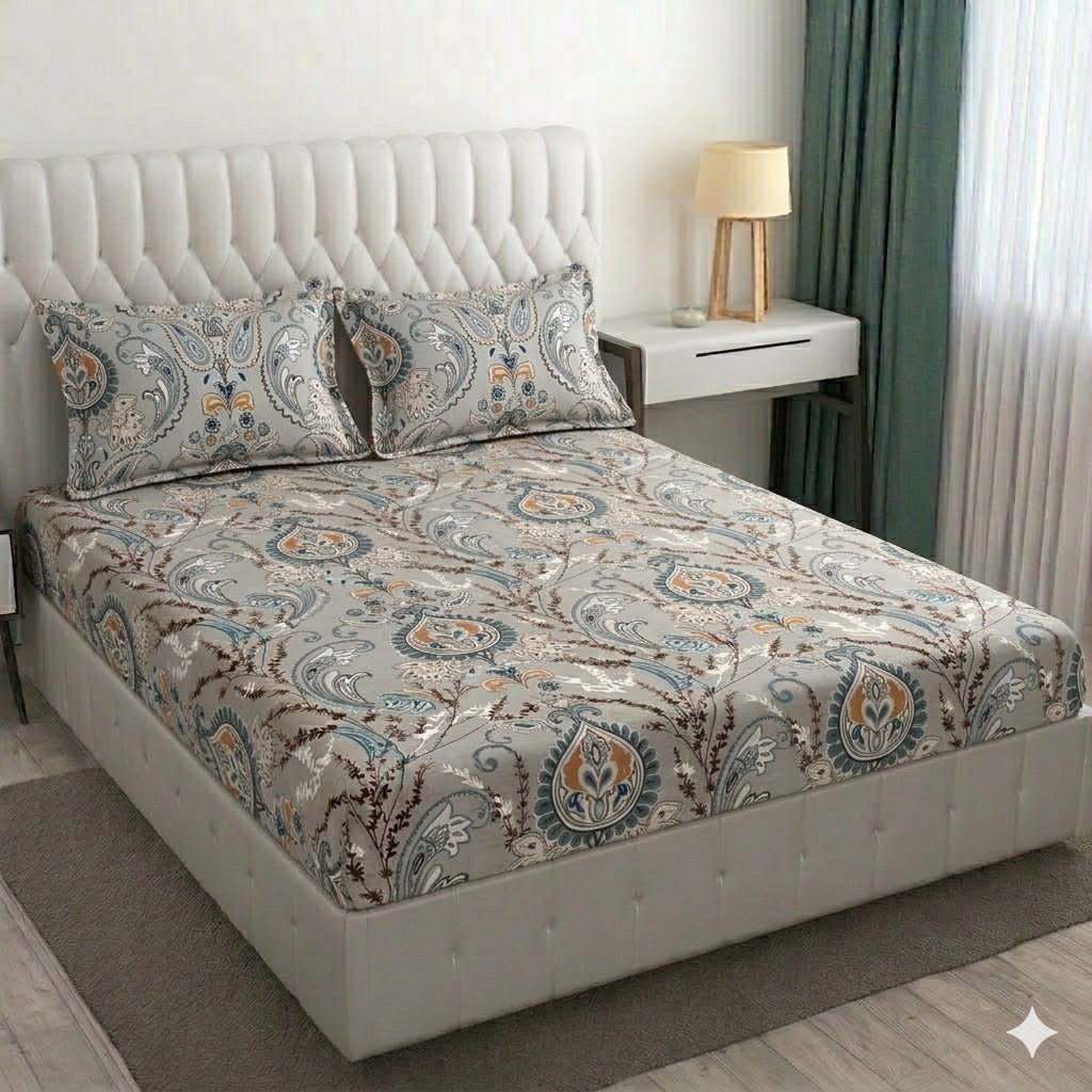 Glace Cotton Double Bedsheet with 2 Pillow Covers - Fade Resistant Soft Breathable Fabric