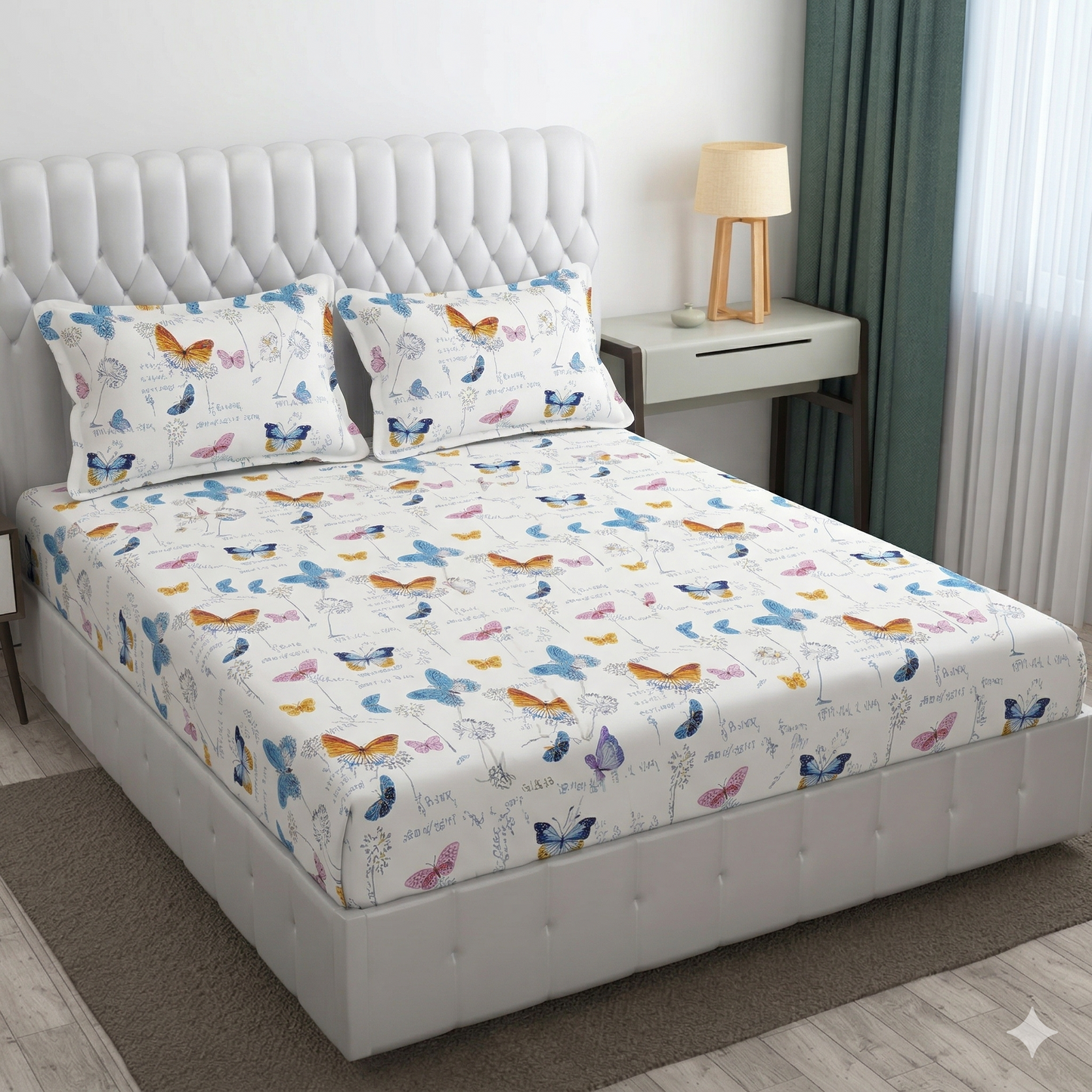 Glace Cotton Double Bedsheet with 2 Pillow Covers - Fade Resistant Soft Breathable Fabric