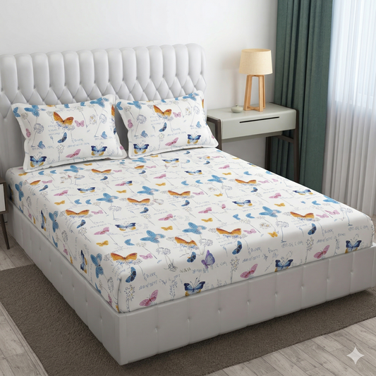 Glace Cotton Double Bedsheet with 2 Pillow Covers - Fade Resistant Soft Breathable Fabric
