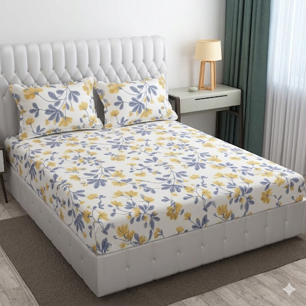 Glace Cotton Double Bedsheet with 2 Pillow Covers - Fade Resistant Soft Breathable Fabric