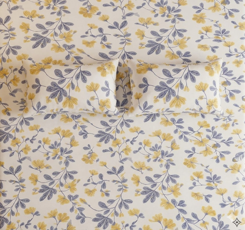 Glace Cotton Double Bedsheet with 2 Pillow Covers - Fade Resistant Soft Breathable Fabric