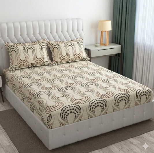 Glace Cotton Double Bedsheet with 2 Pillow Covers - Fade Resistant Soft Breathable Fabric