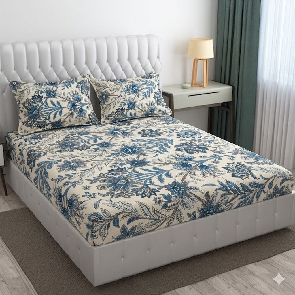 Glace Cotton Double Bedsheet with 2 Pillow Covers - Fade Resistant Soft Breathable Fabric