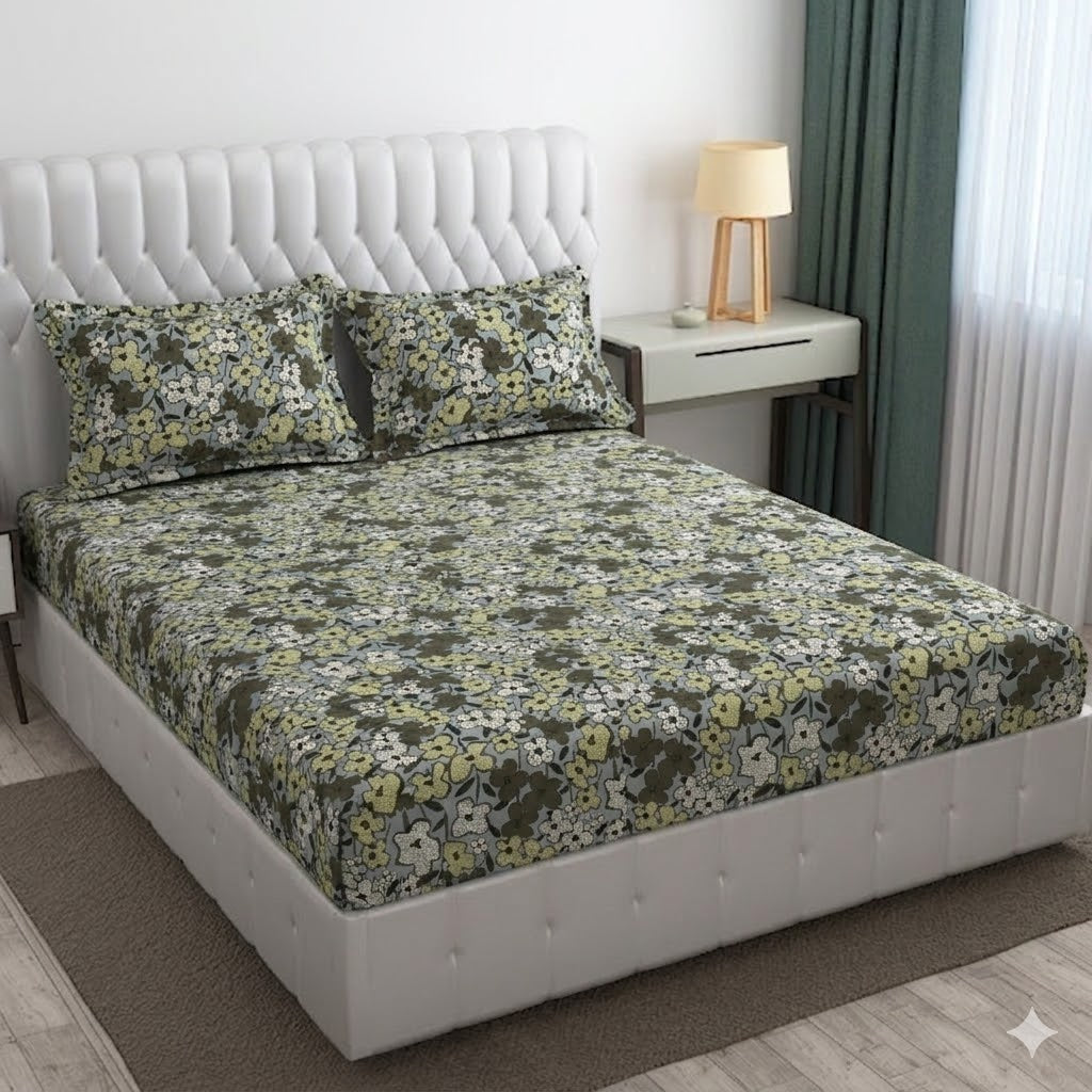Glace Cotton Double Bedsheet with 2 Pillow Covers - Fade Resistant Soft Breathable Fabric