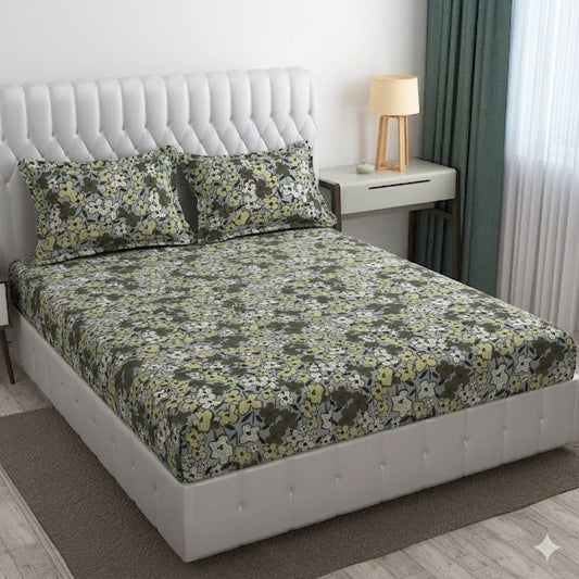 Glace Cotton Double Bedsheet with 2 Pillow Covers - Fade Resistant Soft Breathable Fabric