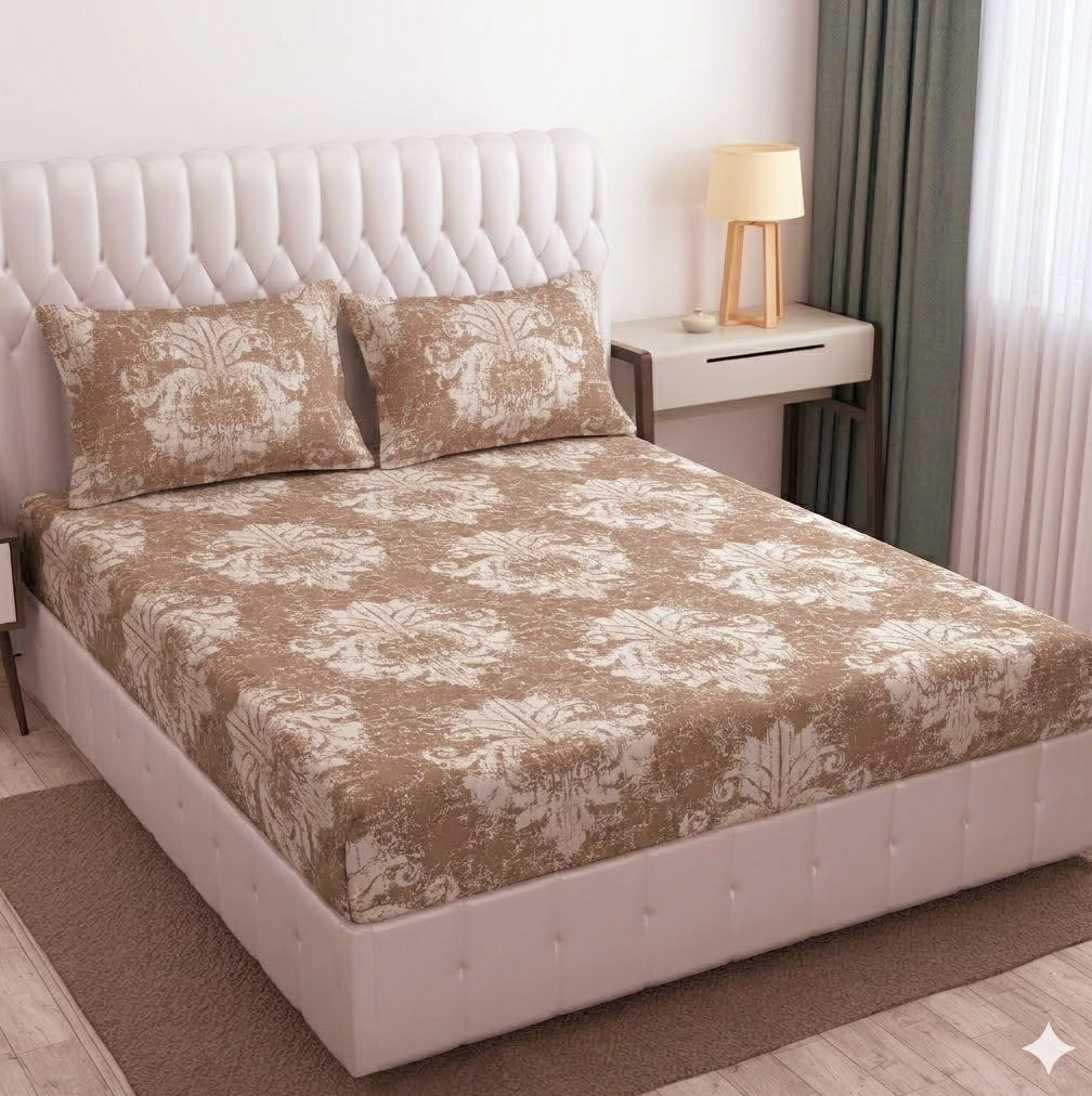 Glace Cotton Double Bedsheet with 2 Pillow Covers - Fade Resistant Soft Breathable Fabric