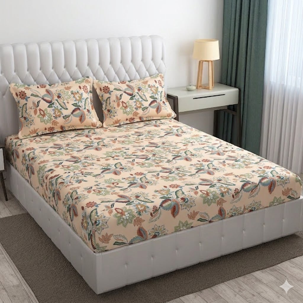 Glace Cotton Double Bedsheet with 2 Pillow Covers - Fade Resistant Soft Breathable Fabric