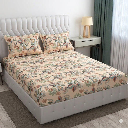 Glace Cotton Double Bedsheet with 2 Pillow Covers - Fade Resistant Soft Breathable Fabric