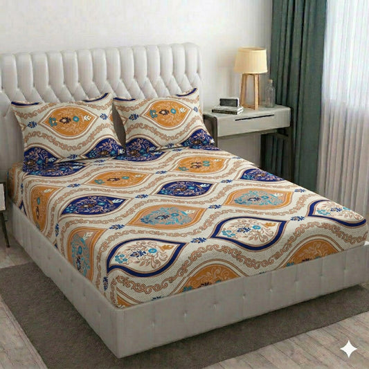 Glace Cotton Double Bedsheet with 2 Pillow Covers - Fade Resistant Soft Breathable Fabric