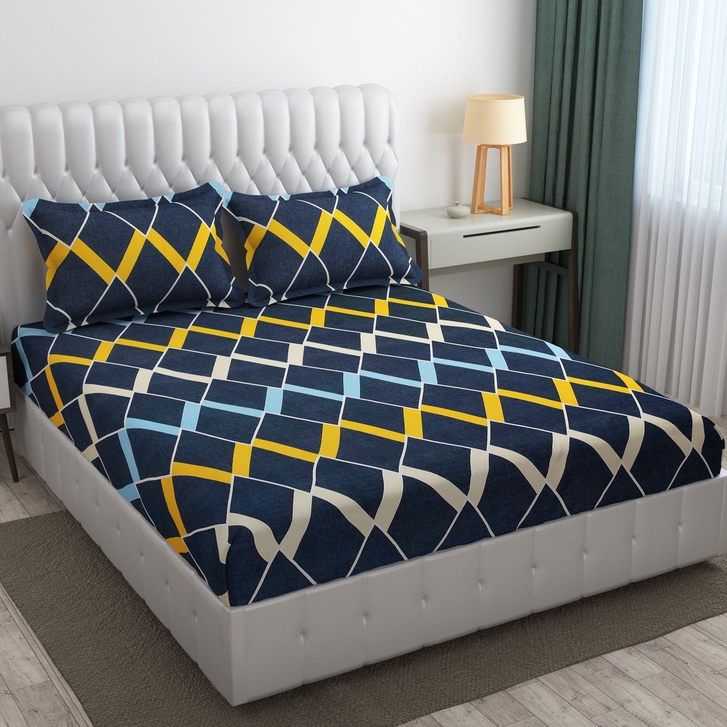 Pack of 2 Fitted King Size Bedsheet Glace Cotton with all Round Elastic 72x78x7