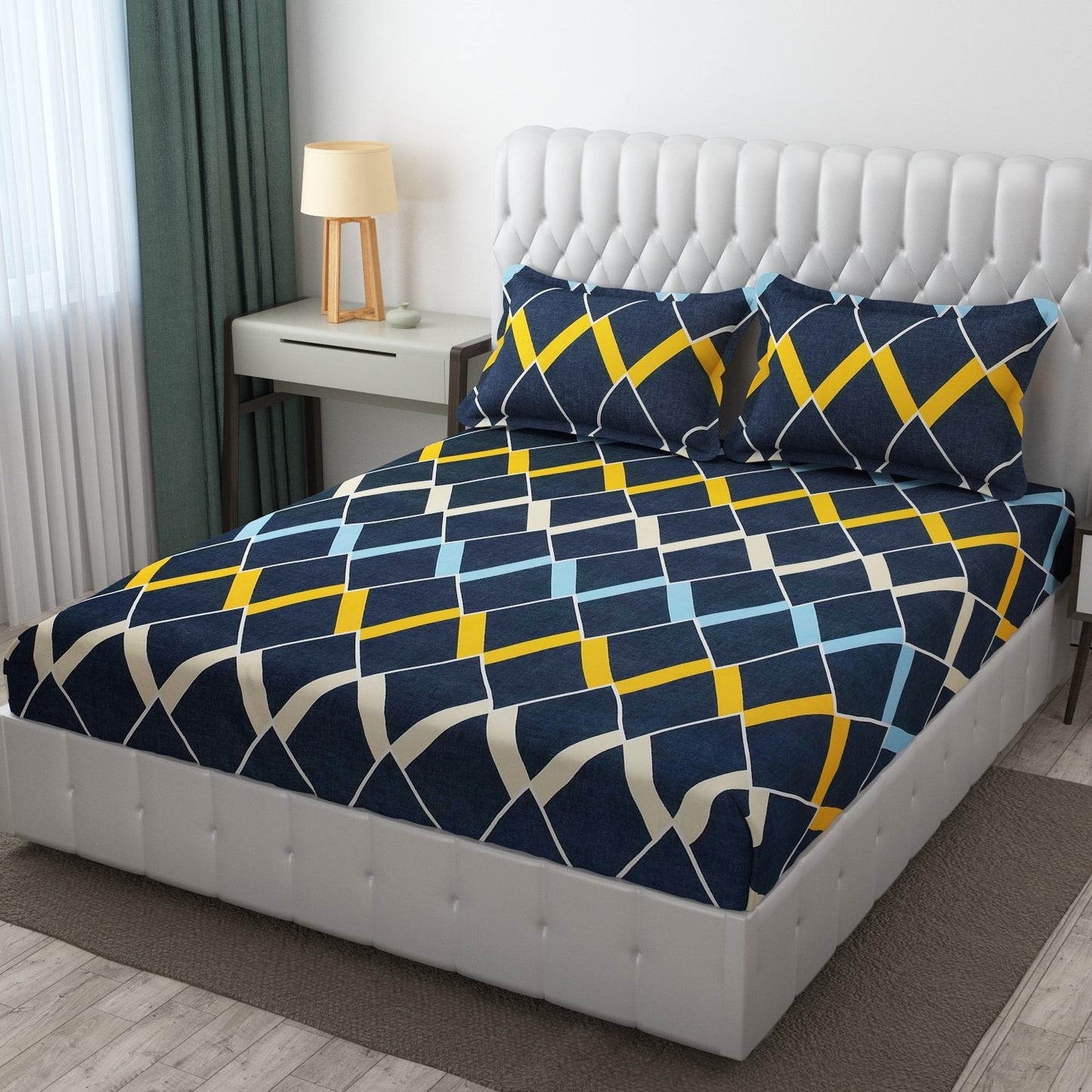 Cotton Bolls Fitted Elastic King Size Double Bedsheet