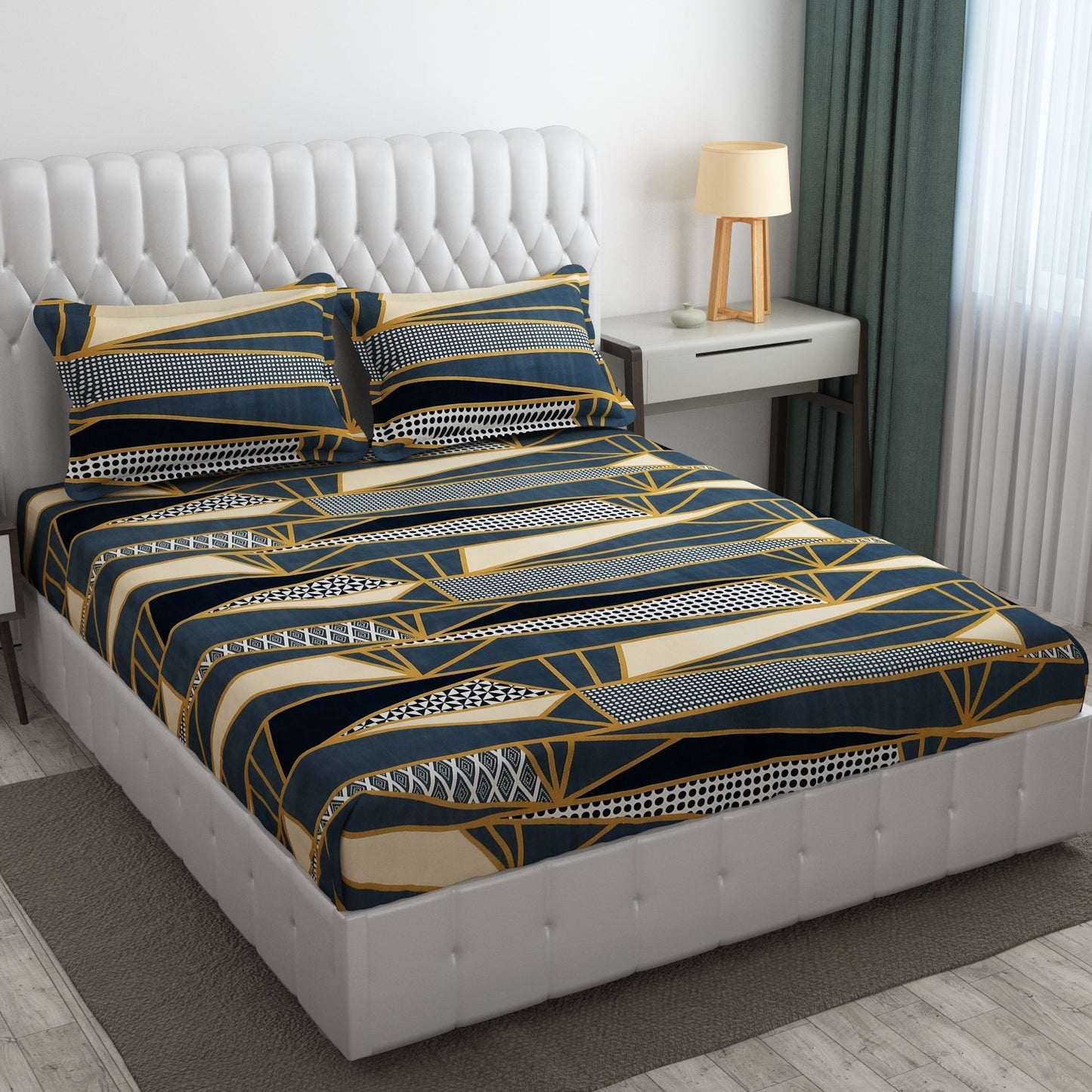 Pack of 2 Fitted King Size Bedsheet Glace Cotton with all Round Elastic 72x78x7