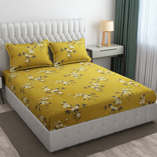 Cotton Bolls Fitted Elastic King Size Double Bedsheet