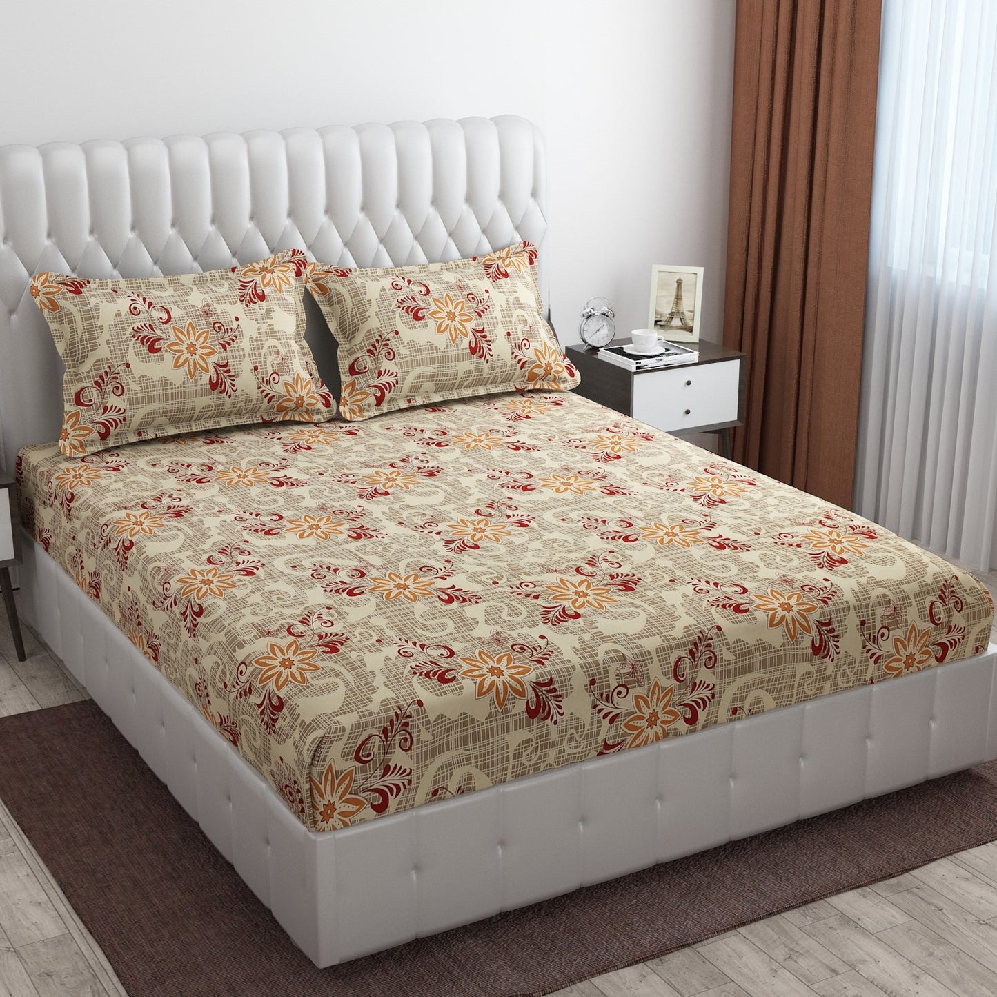 Pack of 2 Fitted King Size Bedsheet Glace Cotton with all Round Elastic 72x78x7