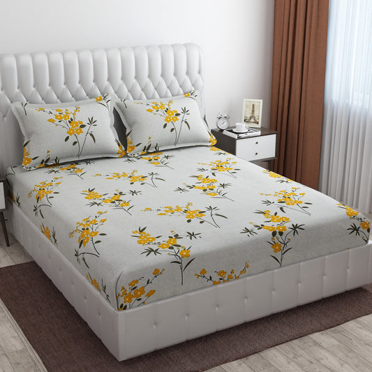 Cotton Bolls Fitted Elatic King Size Double Bedsheet