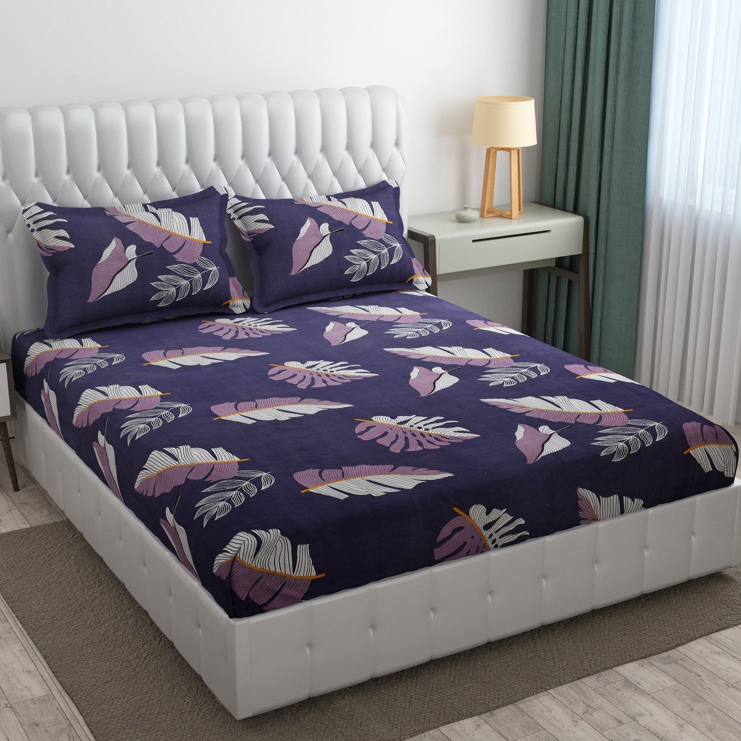 Pack of 2 Fitted King Size Bedsheet Glace Cotton with all Round Elastic 72x78x7