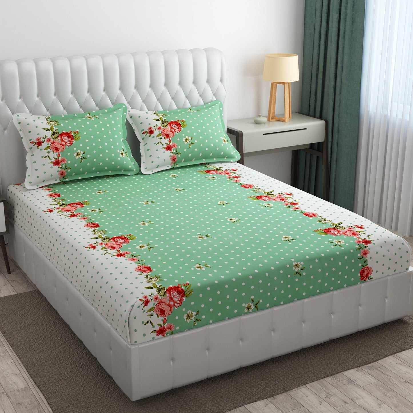 Cotton Bolls Fitted Elatic King Size Double Bedsheet