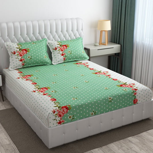 Cotton Bolls Fitted Elatic King Size Double Bedsheet