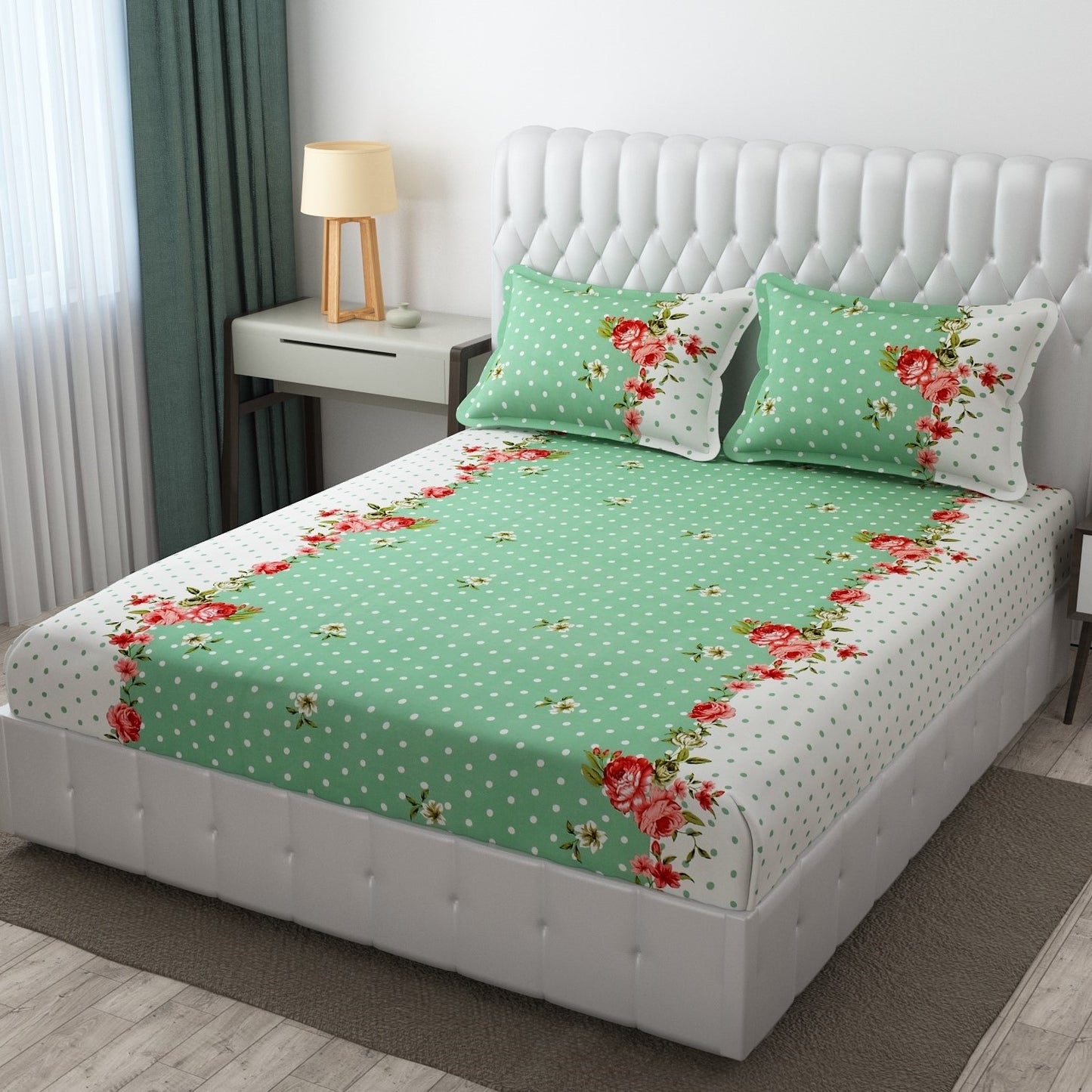 Cotton Bolls Fitted Elatic King Size Double Bedsheet