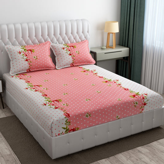 Cotton Bolls Fitted Elatic King Size Double Bedsheet