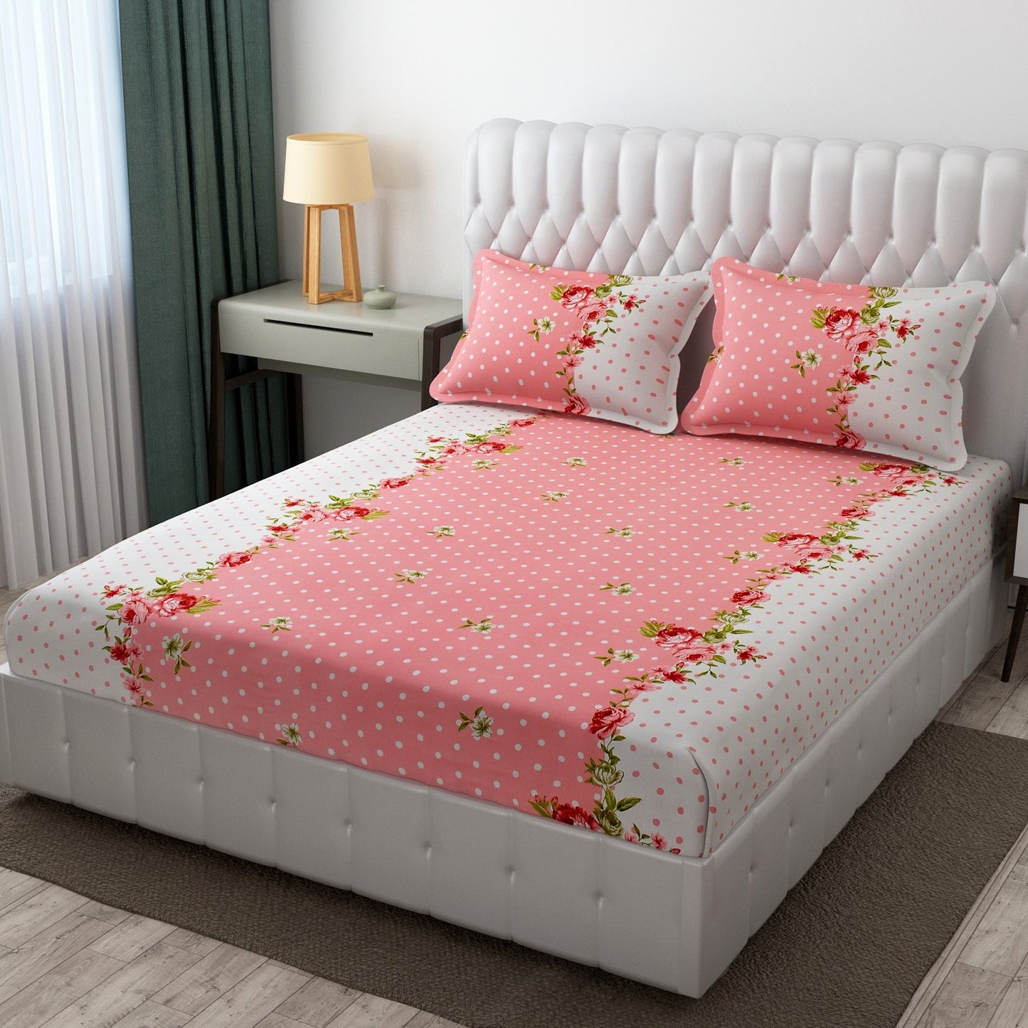 Cotton Bolls Fitted Elatic King Size Double Bedsheet