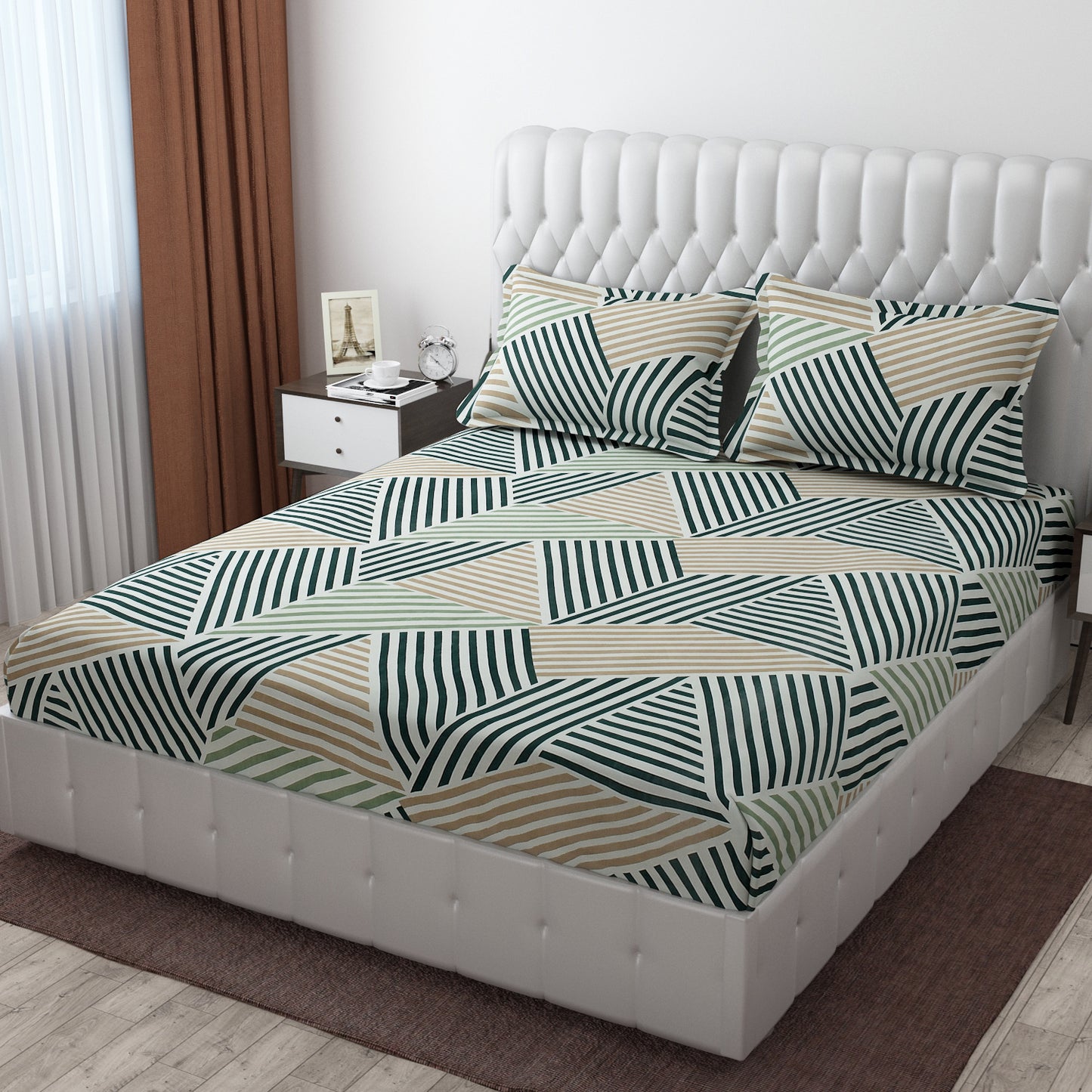 Pack of 2 Fitted King Size Bedsheet Glace Cotton with all Round Elastic 72x78x7