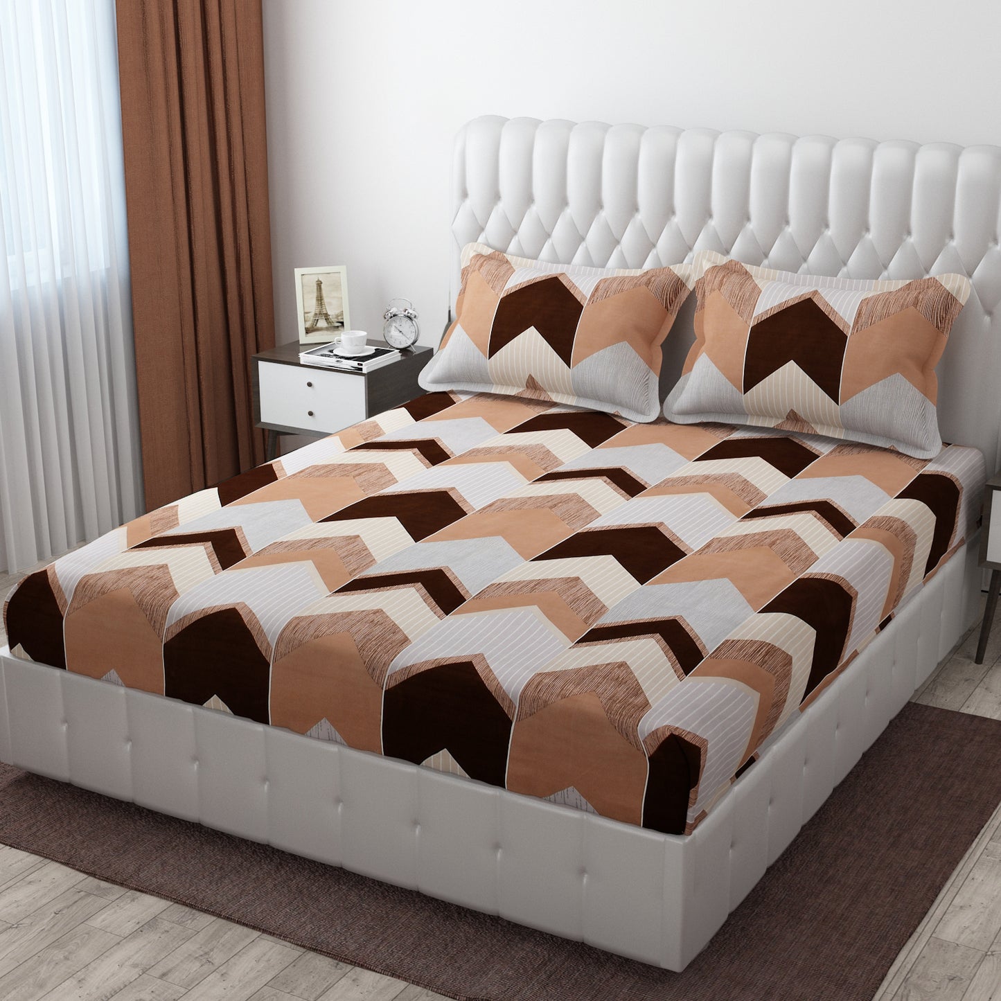 Pack of 2 Fitted King Size Bedsheet Glace Cotton with all Round Elastic 72x78x7