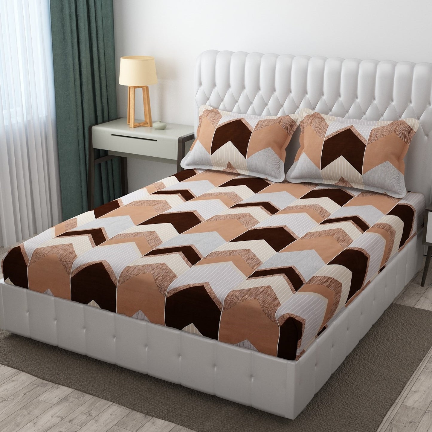 Cotton Bolls Fitted Elatic King Size Double Bedsheet