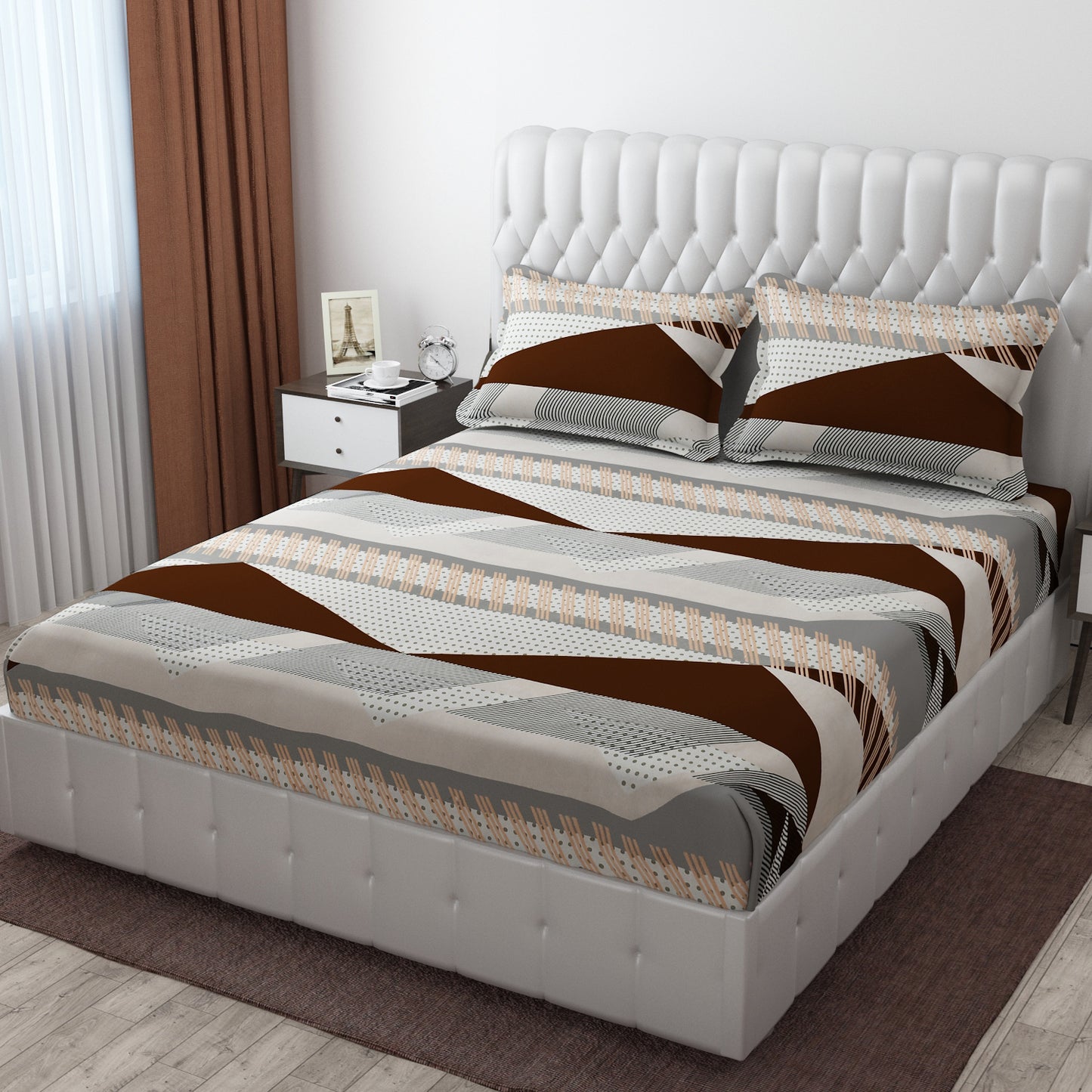 Pack of 2 Fitted King Size Bedsheet Glace Cotton with all Round Elastic 72x78x7