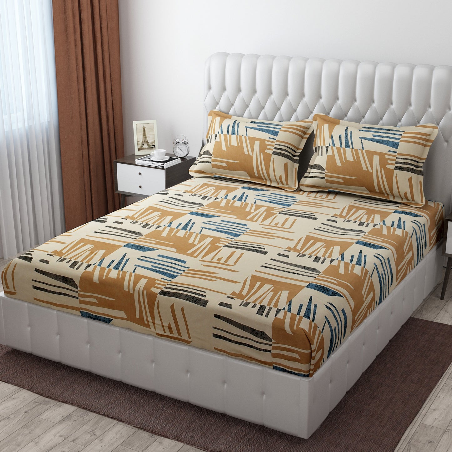 Pack of 2 Fitted King Size Bedsheet Glace Cotton with all Round Elastic 72x78x7