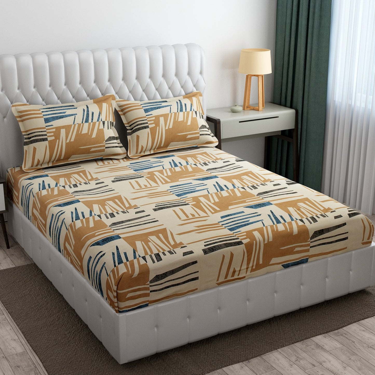 Cotton Bolls Fitted Elatic King Size Double Bedsheet