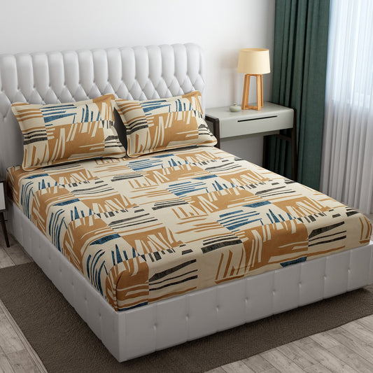 Cotton Bolls Fitted Elatic King Size Double Bedsheet