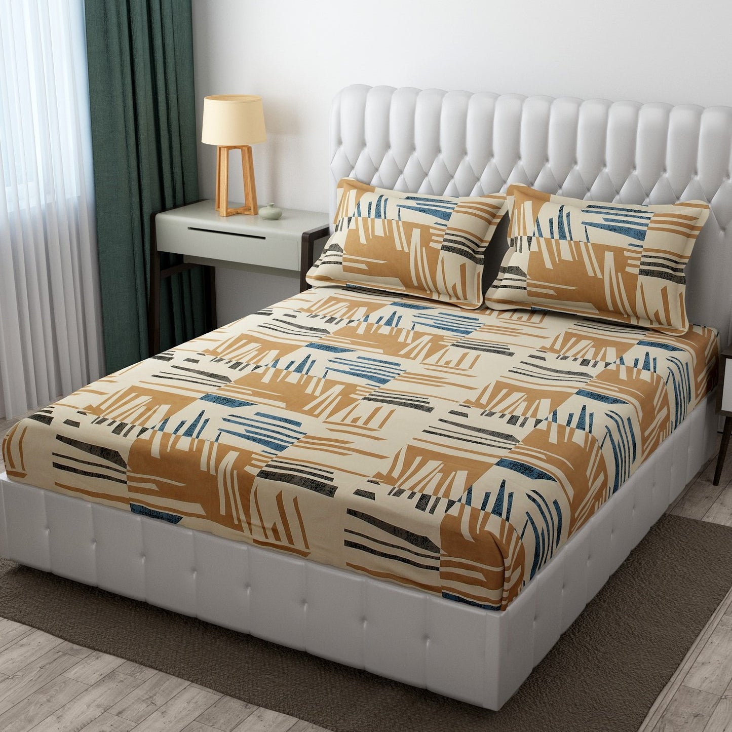 Cotton Bolls Fitted Elatic King Size Double Bedsheet