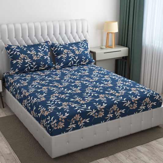 Cotton Bolls Fitted Elastic King Size Double Bedsheet