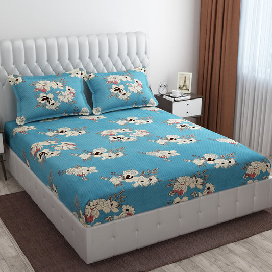 Cotton Bolls Fitted Elatic King Size Double Bedsheet